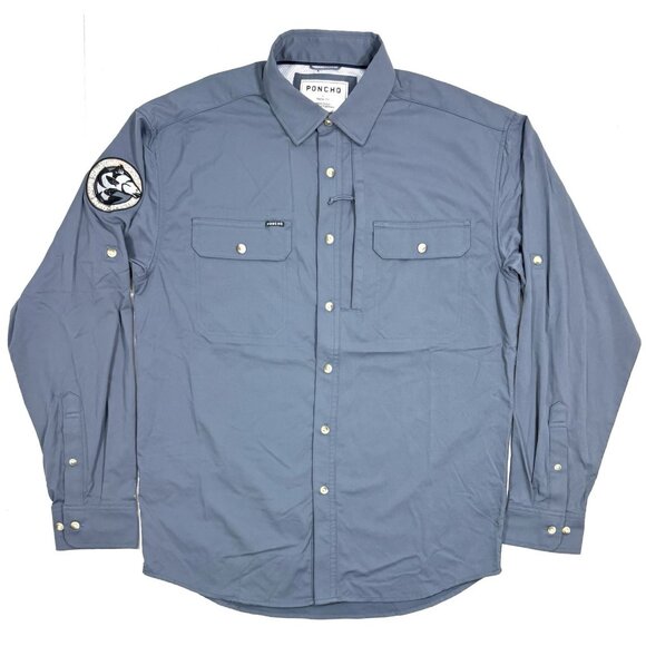 Poncho Original Shirt Mens Size Small Reg Fit Gray Blue Magnetic Pockets Fishing - Picture 1 of 13
